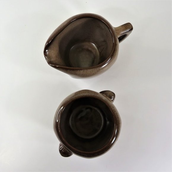 Vintage 1964 FRANKOMA Pottery Cream & Sugar 5DA & 5DB Plainsman Brown Satin - Picture 6 of 9